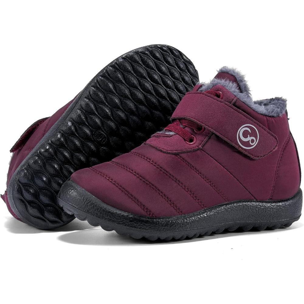 imageAblanczoom Boys Girls Winter Snow Boots  Comfortable Warm Fur Lined Toddler Boot Outdoor Waterproof Slip On Walking Ankle Booties For Little KidWine Red