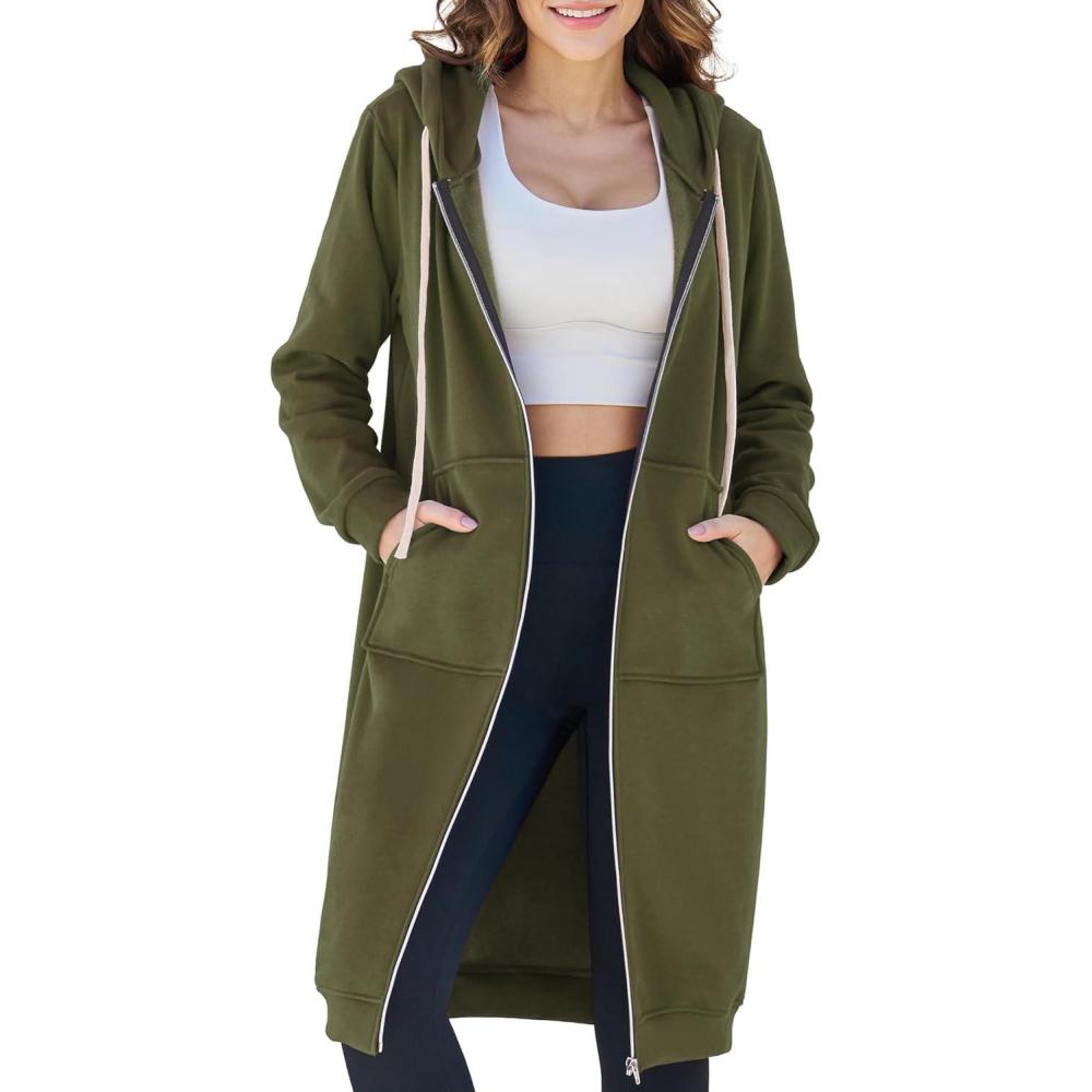 imageAblanczoom Hoodies for Women Fashion Sweatshirts Comfortable Full Zip Up Hoodie Womens Long Fleece Sweatshirt with PocketsArmy Green