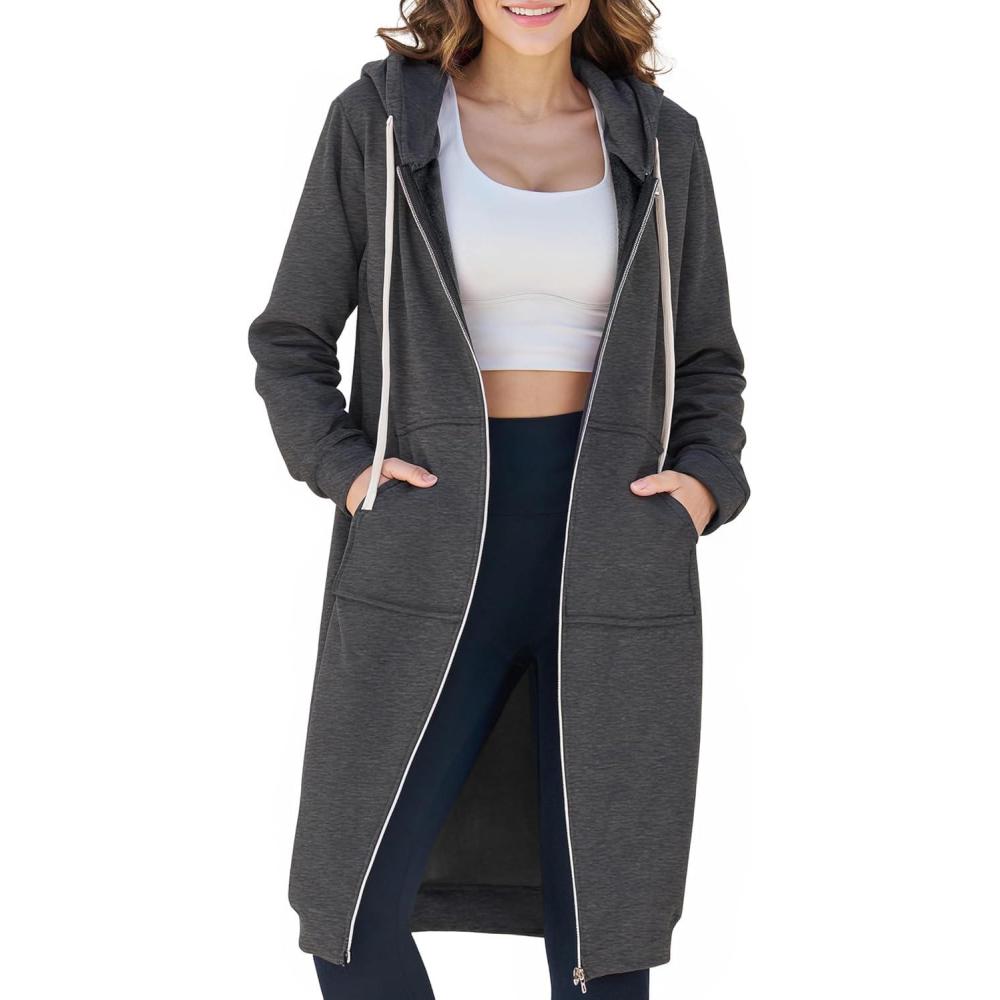 imageAblanczoom Hoodies for Women Fashion Sweatshirts Comfortable Full Zip Up Hoodie Womens Long Fleece Sweatshirt with PocketsDark Grey