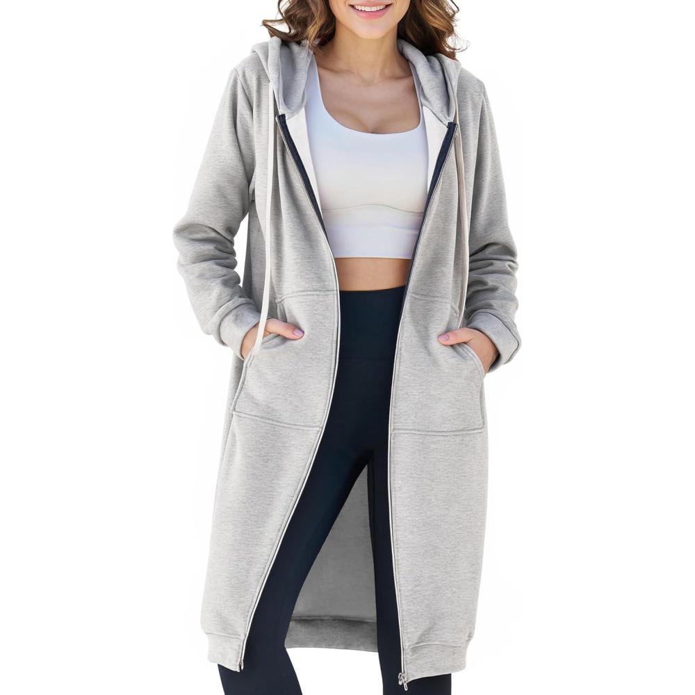 imageAblanczoom Hoodies for Women Fashion Sweatshirts Comfortable Full Zip Up Hoodie Womens Long Fleece Sweatshirt with PocketsGrey