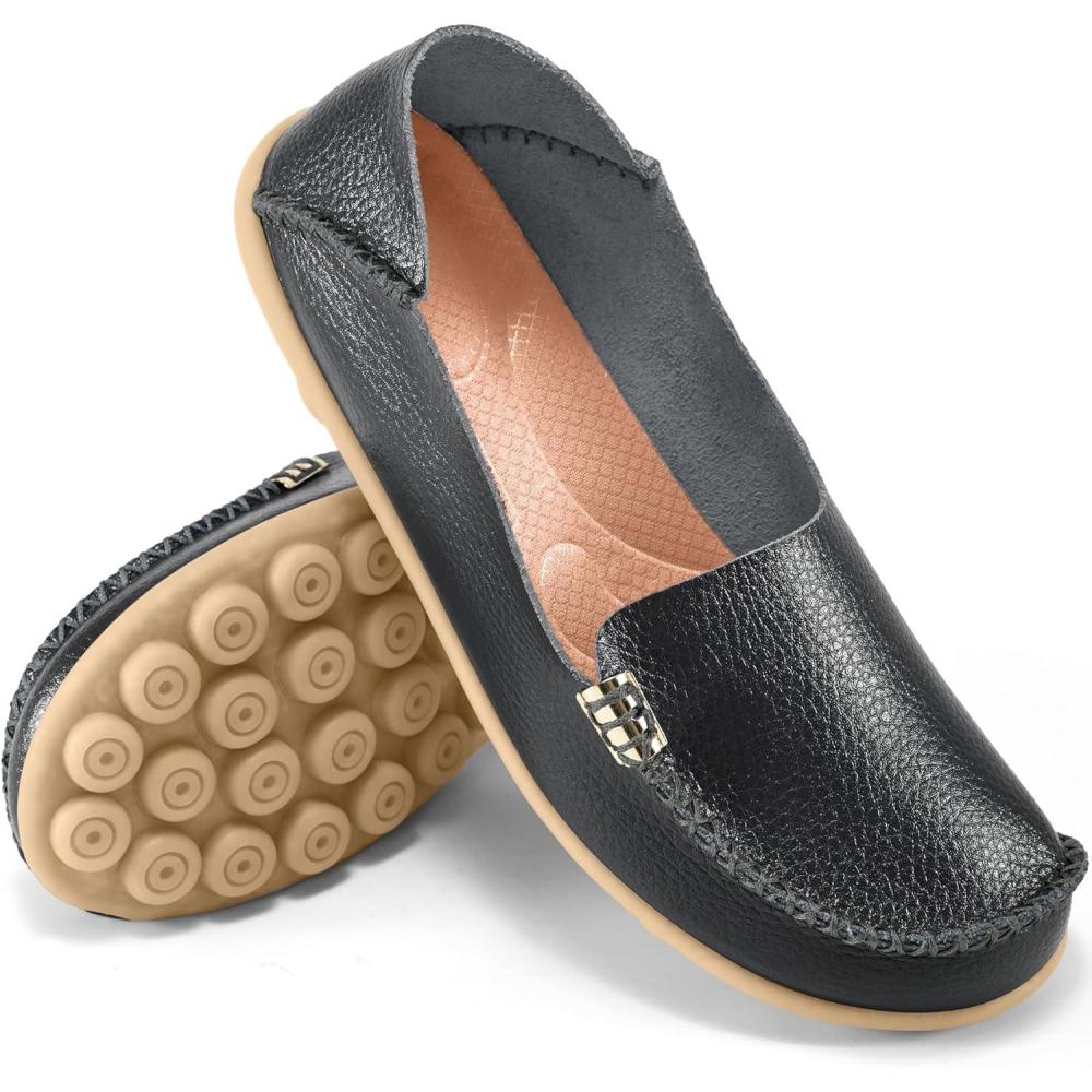 imageAblanczoom Womens Loafers Flats Shoes Comfort Round Toe Slip on Soft Moccasins Dressy Loafer for Driving WalkingBlack