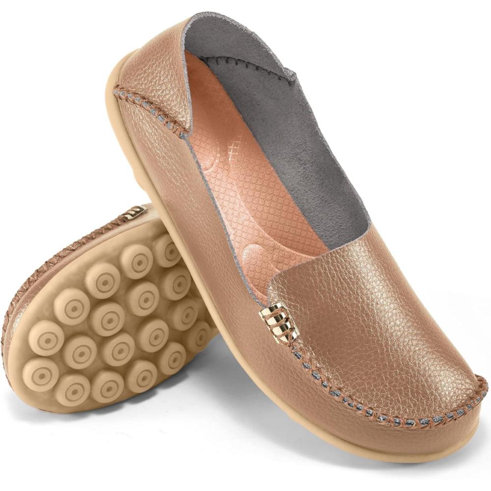 imageAblanczoom Womens Loafers Flats Shoes Comfort Round Toe Slip on Soft Moccasins Dressy Loafer for Driving WalkingLight Brown