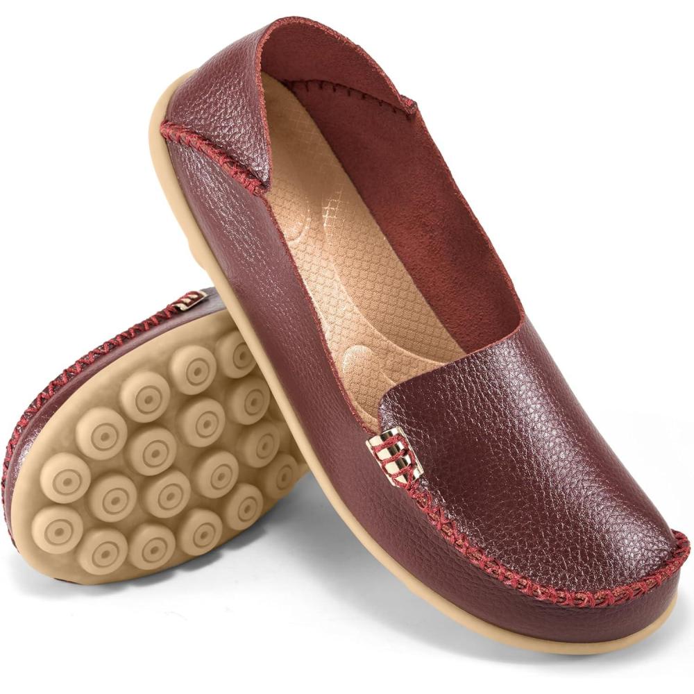 imageAblanczoom Womens Loafers Flats Shoes Comfort Round Toe Slip on Soft Moccasins Dressy Loafer for Driving WalkingWine Red