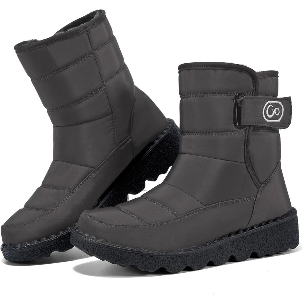 imageAblanczoom Womens Winter Snow Boots With Warm Fur Lining Comfortable Booties Non Slip Waterproof Outdoor ShoesGrey