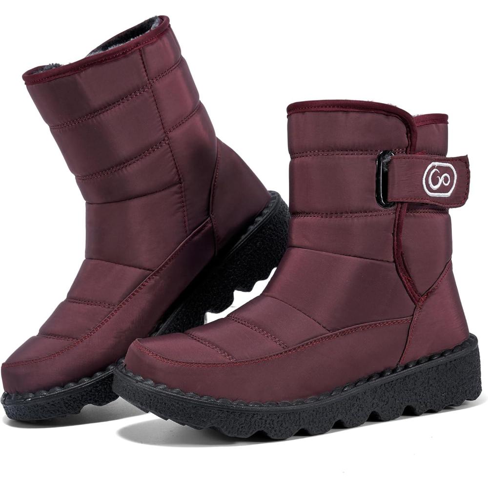 imageAblanczoom Womens Winter Snow Boots With Warm Fur Lining Comfortable Booties Non Slip Waterproof Outdoor ShoesWine Red