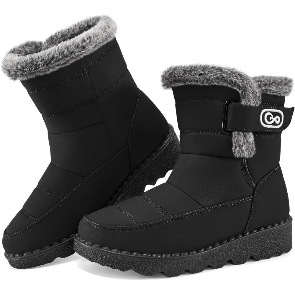 imageAblanczoom Womens Winter Snow Boots with Fur Lined Warm Comfortable Booties Outdoor Waterproof Anti Slip ShoesBlack