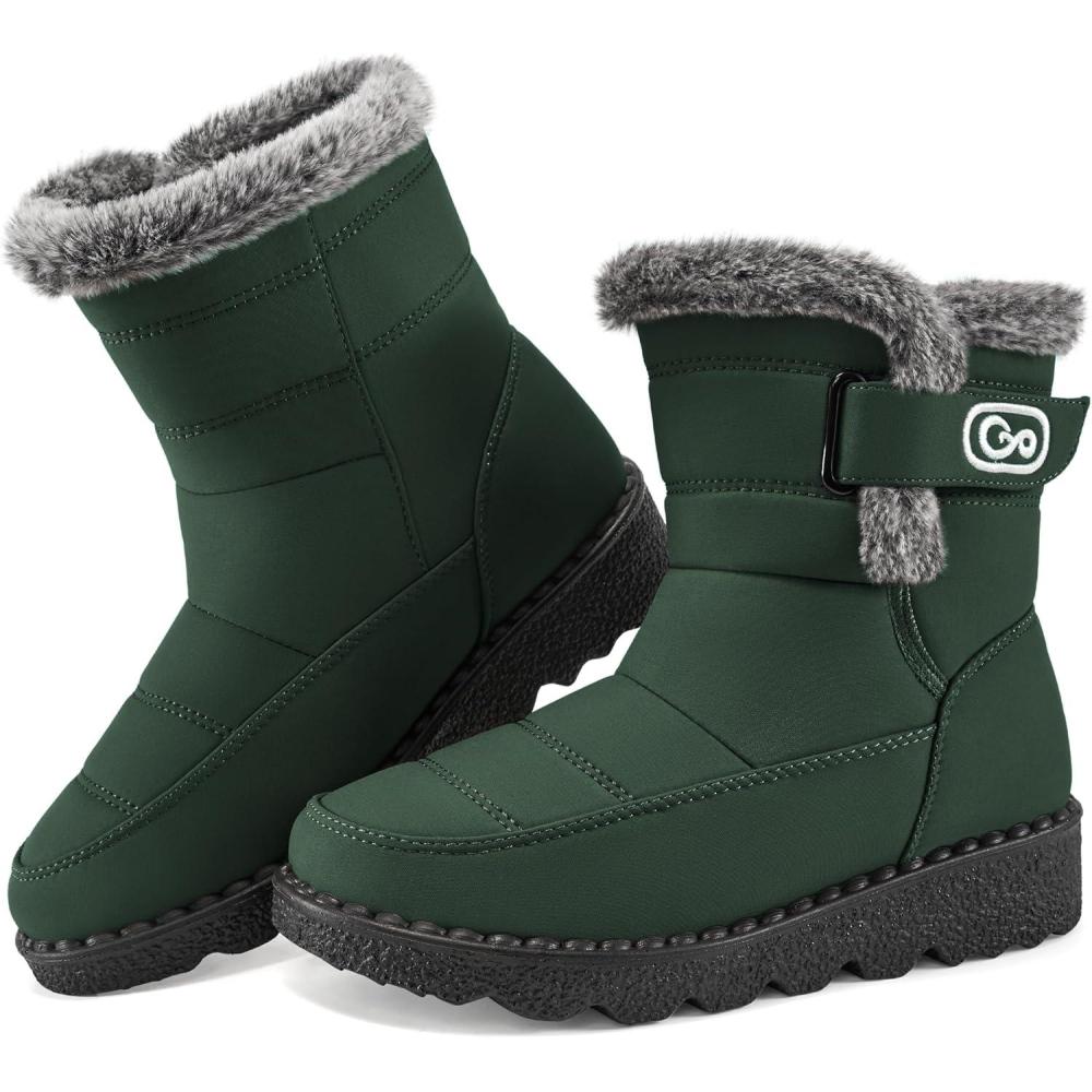 imageAblanczoom Womens Winter Snow Boots with Fur Lined Warm Comfortable Booties Outdoor Waterproof Anti Slip ShoesGreen