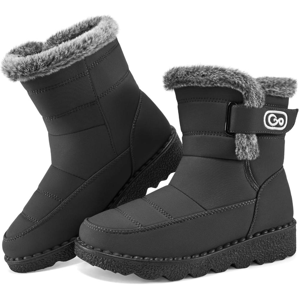imageAblanczoom Womens Winter Snow Boots with Fur Lined Warm Comfortable Booties Outdoor Waterproof Anti Slip ShoesGrey