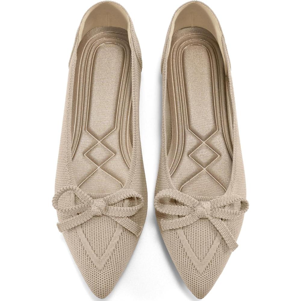 imageAblanczoom Ballet Flats Shoes for Women Dressy Pointed Toe Bow Knit Flats Comfortable Slip On Work Business Shoes for Driving Dating WeddingBeige