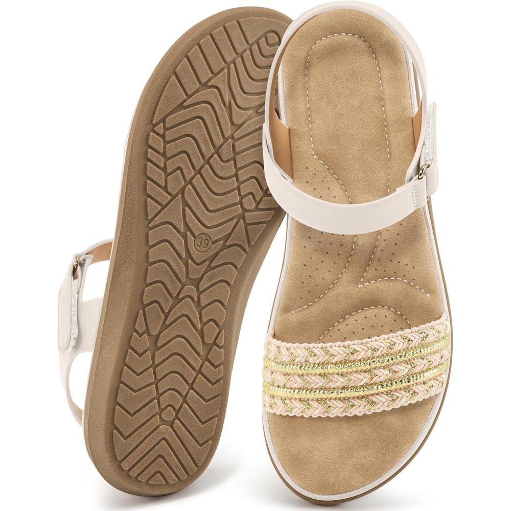 imageAblanczoom Flat Sandals for Women Comfortable Dressy Open Toe Ankle Strap Bohemian Womens Sandal Summer Beach TravelBeige