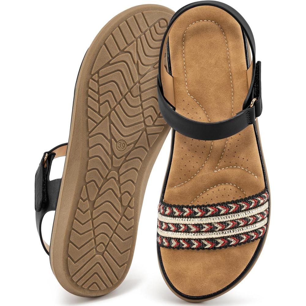 imageAblanczoom Flat Sandals for Women Comfortable Dressy Open Toe Ankle Strap Bohemian Womens Sandal Summer Beach TravelBlack
