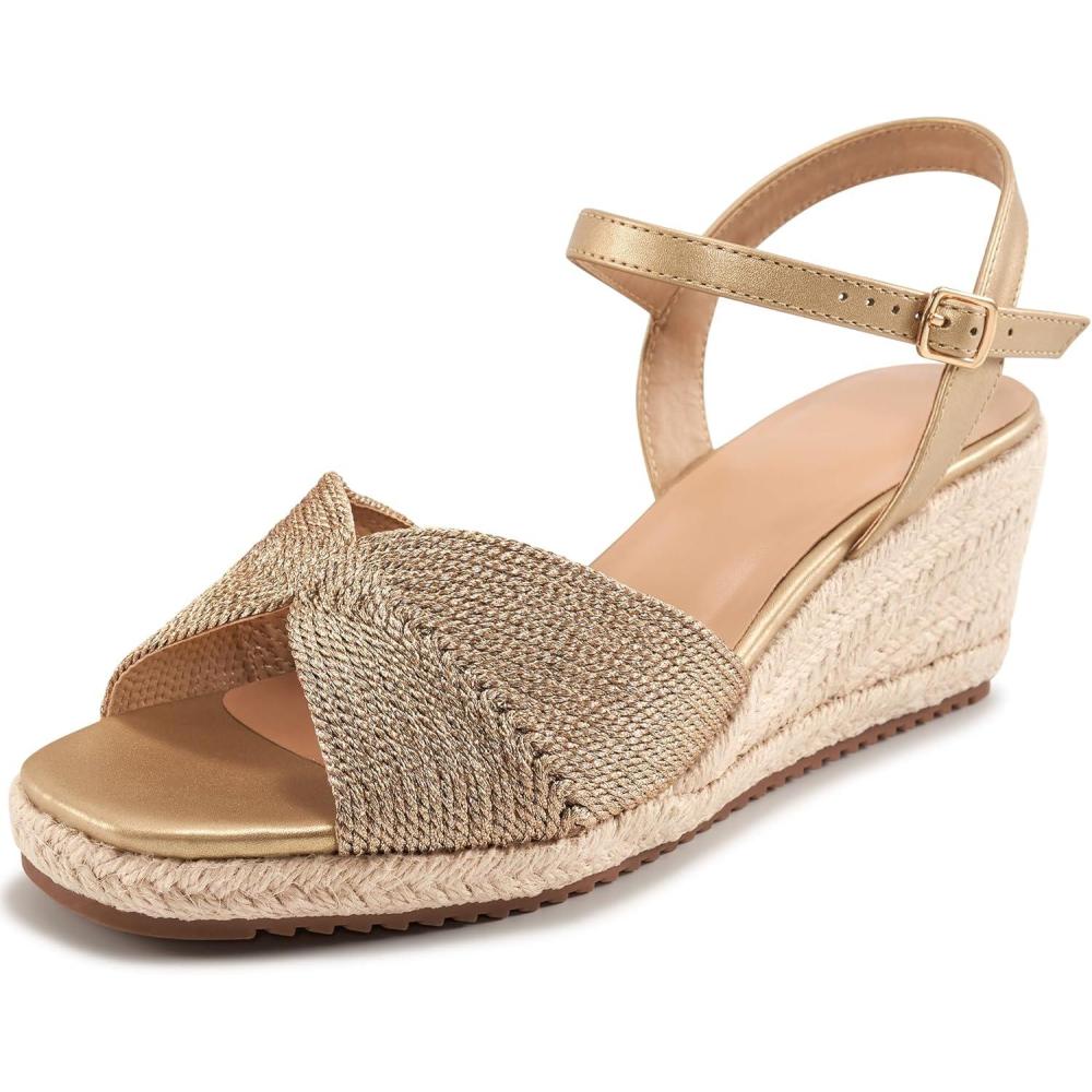 imageAblanczoom Wedge Sandals for Women Espadrilles Dressy Platform Open Toe Ankle Strap Summer Wedges Heels for Casual Vacation Travel WorkChampagne