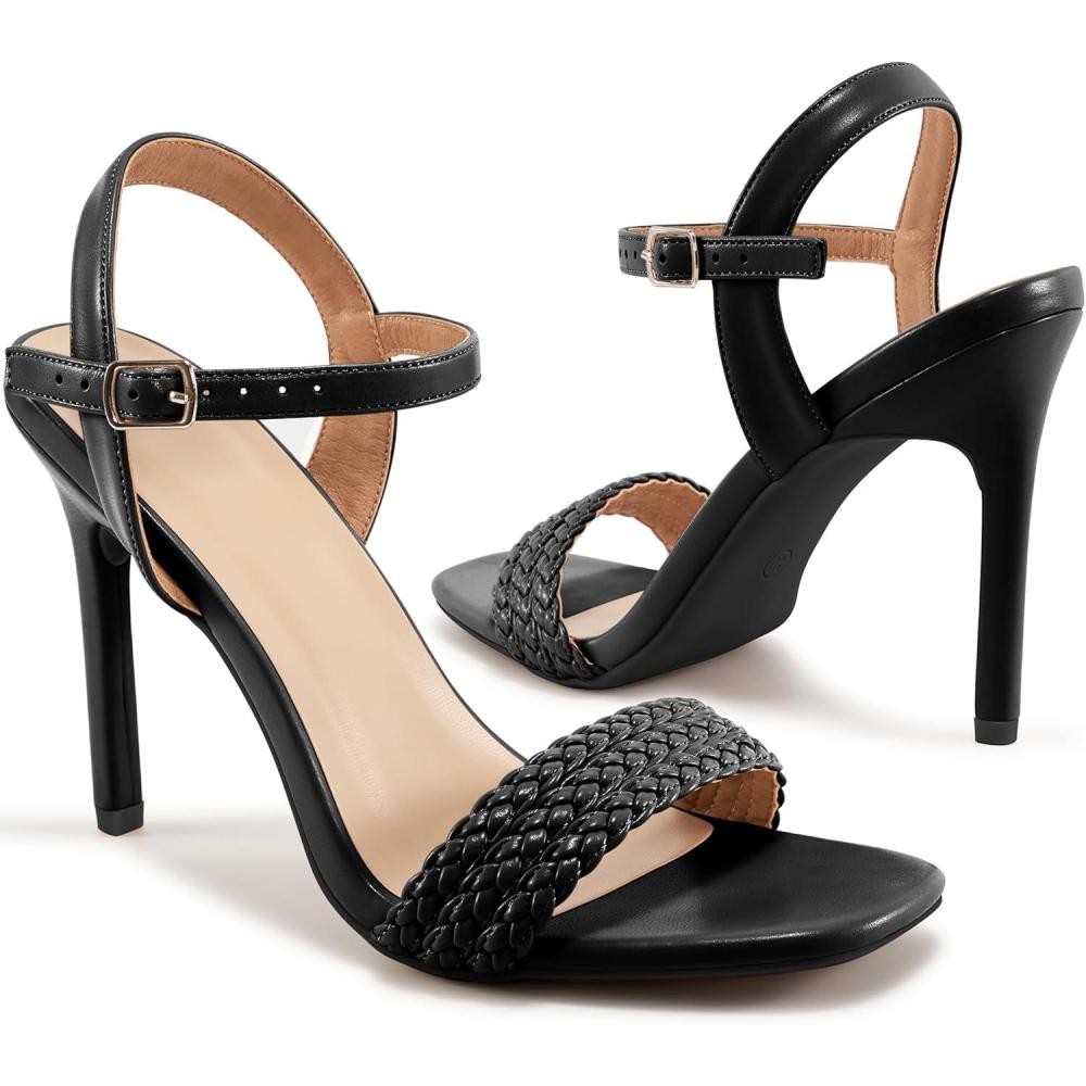 imageAblanczoom Womens High Heels for Wedding Ankle Strap Stilettos Open Toe Heeled Dressy Sexy Sandals Party PromBlack