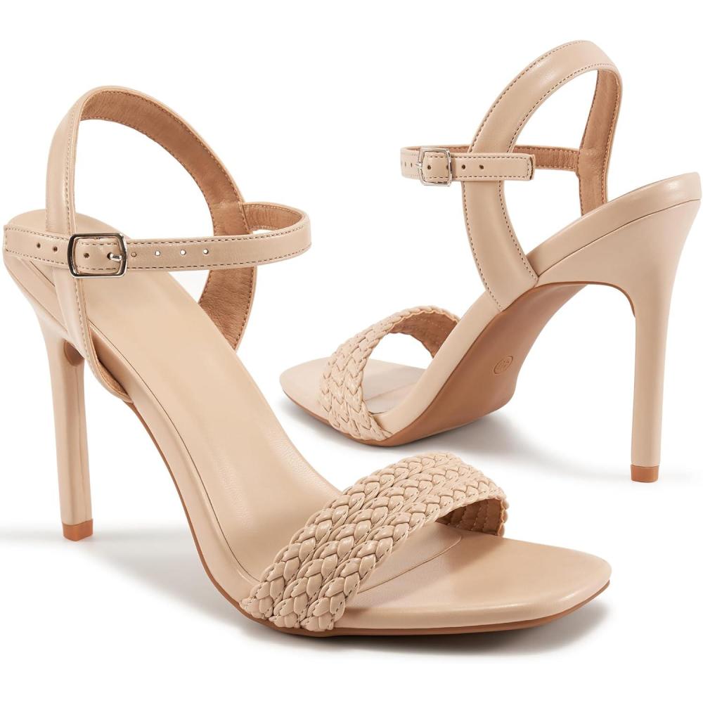 imageAblanczoom Womens High Heels for Wedding Ankle Strap Stilettos Open Toe Heeled Dressy Sexy Sandals Party PromNude