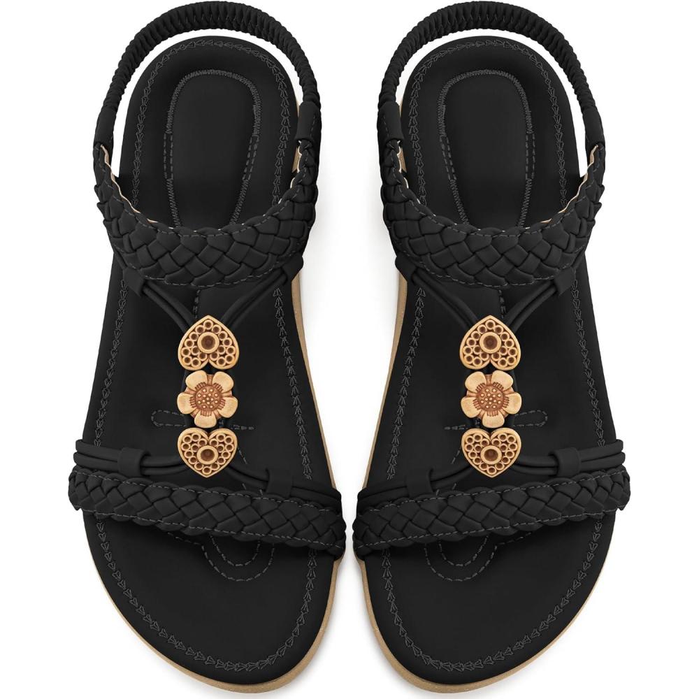imageAblanczoom Womens Sandals Flat Shoes Comfortable Dressy Ankle Strap Bohemian Summer Sandals for Casual Beach WalkingBlack