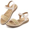 Ablanczoom Flat Sandals for Women Comfortable: Dressy Open Toe Ankle Strap Bohemian Womens Sandal Summer Beach Travel(Beige)