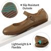 Ablanczoom Mary Jane Flats for Women: Dressy Round Toe Ankle Strap Ballet Flats Comfortable Dress Shoes for Work Office Business(Brown)