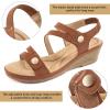 Ablanczoom Wedge Sandals for Women Dressy: Comfortable Elastic Ankle Strap Summer Causal Walking Low Platform Sandal(Brown)