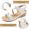 Ablanczoom Wedge Sandals for Women Dressy: Comfortable Elastic Ankle Strap Summer Causal Walking Low Platform Sandal(White)