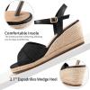 Ablanczoom Wedge Sandals for Women Espadrilles: Dressy Platform Open Toe Ankle Strap Summer Wedges Heels for Casual Vacation Travel Work(Black)