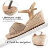 Ablanczoom Wedge Sandals for Women Espadrilles: Dressy Platform Open Toe Ankle Strap Summer Wedges Heels for Casual Vacation Travel Work(Champagne)