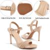 Ablanczoom Womens High Heels for Wedding: Ankle Strap Stilettos Open Toe Heeled Dressy Sexy Sandals Party Prom(Nude)