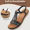 Ablanczoom Womens Sandals Flat Shoes: Comfortable Ankle Strap Dressy Rhinestone Casual Bohemian Summer Sandal for Beach Walking Vacation(Black)