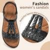 Ablanczoom Womens Sandals Flat Shoes: Comfortable Ankle Strap Dressy Rhinestone Casual Bohemian Summer Sandal for Beach Walking Vacation(Black)
