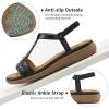 Ablanczoom Womens Sandals Flat Shoes: Comfortable Ankle Strap Dressy Rhinestone Casual Bohemian Summer Sandal for Beach Walking Vacation(Black)