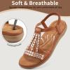 Ablanczoom Womens Sandals Flat Shoes: Comfortable Ankle Strap Dressy Rhinestone Casual Bohemian Summer Sandal for Beach Walking Vacation(Brown)