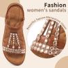 Ablanczoom Womens Sandals Flat Shoes: Comfortable Ankle Strap Dressy Rhinestone Casual Bohemian Summer Sandal for Beach Walking Vacation(Brown)