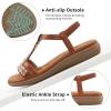 Ablanczoom Womens Sandals Flat Shoes: Comfortable Ankle Strap Dressy Rhinestone Casual Bohemian Summer Sandal for Beach Walking Vacation(Brown)