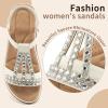 Ablanczoom Womens Sandals Flat Shoes: Comfortable Ankle Strap Dressy Rhinestone Casual Bohemian Summer Sandal for Beach Walking Vacation(White)