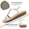 Ablanczoom Womens Sandals Flat Shoes: Comfortable Ankle Strap Dressy Rhinestone Casual Bohemian Summer Sandal for Beach Walking Vacation(White)