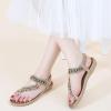 Ablanczoom Womens Sandals Flats Shoes: Comfortable Bohemian Beaded Dressy Summer Flat Casual Ankle Strap Elastic Slip on Beach Sandal(Apricot)