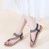 Ablanczoom Womens Sandals Flats Shoes: Comfortable Bohemian Beaded Dressy Summer Flat Casual Ankle Strap Elastic Slip on Beach Sandal(Blue)