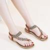 Ablanczoom Womens Sandals Flats Shoes: Comfortable Bohemian Beaded Dressy Summer Flat Casual Ankle Strap Elastic Slip on Beach Sandal(Brown)