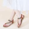 Ablanczoom Womens Sandals Flats Shoes: Comfortable Bohemian Beaded Dressy Summer Flat Casual Ankle Strap Elastic Slip on Beach Sandal(Brown)