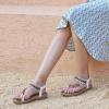 Ablanczoom Womens Sandals Flats Shoes: Comfortable Bohemian Beaded Dressy Summer Flat Casual Ankle Strap Elastic Slip on Beach Sandal(White)