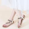 Ablanczoom Womens Sandals Flats Shoes: Comfortable Bohemian Beaded Dressy Summer Flat Casual Ankle Strap Elastic Slip on Beach Sandal(White)