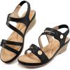 Ablanczoom Wedge Sandals for Women Dressy: Comfortable Elastic Ankle Strap Summer Causal Walking Low Platform Sandal(Black)
