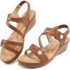 Ablanczoom Wedge Sandals for Women Dressy: Comfortable Elastic Ankle Strap Summer Causal Walking Low Platform Sandal(Brown)