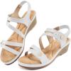 Ablanczoom Wedge Sandals for Women Dressy: Comfortable Elastic Ankle Strap Summer Causal Walking Low Platform Sandal(White)