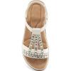 Ablanczoom Womens Sandals Flat Shoes: Comfortable Ankle Strap Dressy Rhinestone Casual Bohemian Summer Sandal for Beach Walking Vacation(White)
