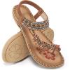 Ablanczoom Womens Sandals Flats Shoes: Comfortable Bohemian Beaded Dressy Summer Flat Casual Ankle Strap Elastic Slip on Beach Sandal(Brown)