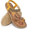 Ablanczoom Womens Sandals Flats Shoes: Comfortable Bohemian Beaded Dressy Summer Flat Casual Ankle Strap Elastic Slip on Beach Sandal(Yellow)