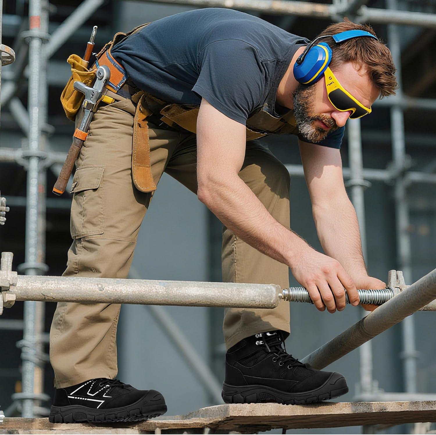 imageAblanczoom Steel Toe Boots for Men Safety Work Shoes NonSlip Puncture Proof Comfortable for Industrial ConstructionBlack