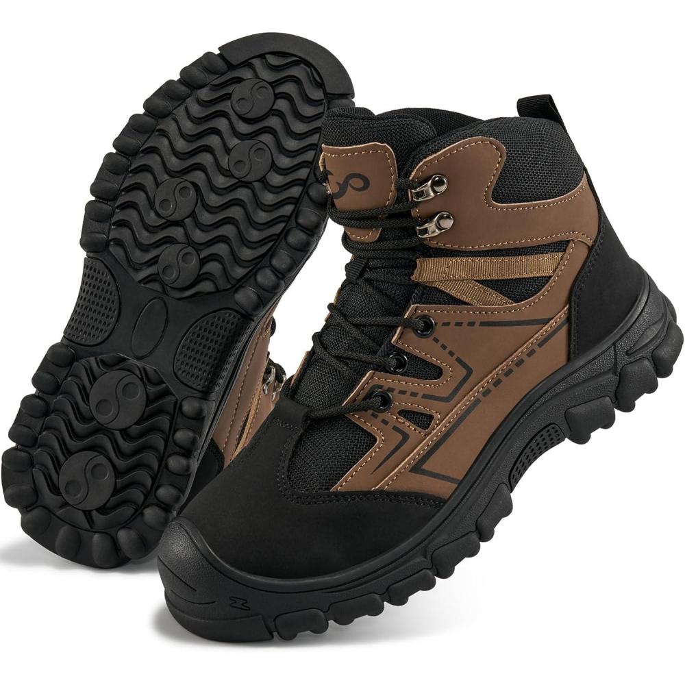 imageAblanczoom Steel Toe Boots for Men Safety Work Shoes NonSlip Puncture Proof Comfortable for Industrial ConstructionBrown