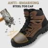 Ablanczoom Steel Toe Boots for Men: Safety Work Shoes Non-Slip Puncture Proof Comfortable for Industrial Construction(Brown)