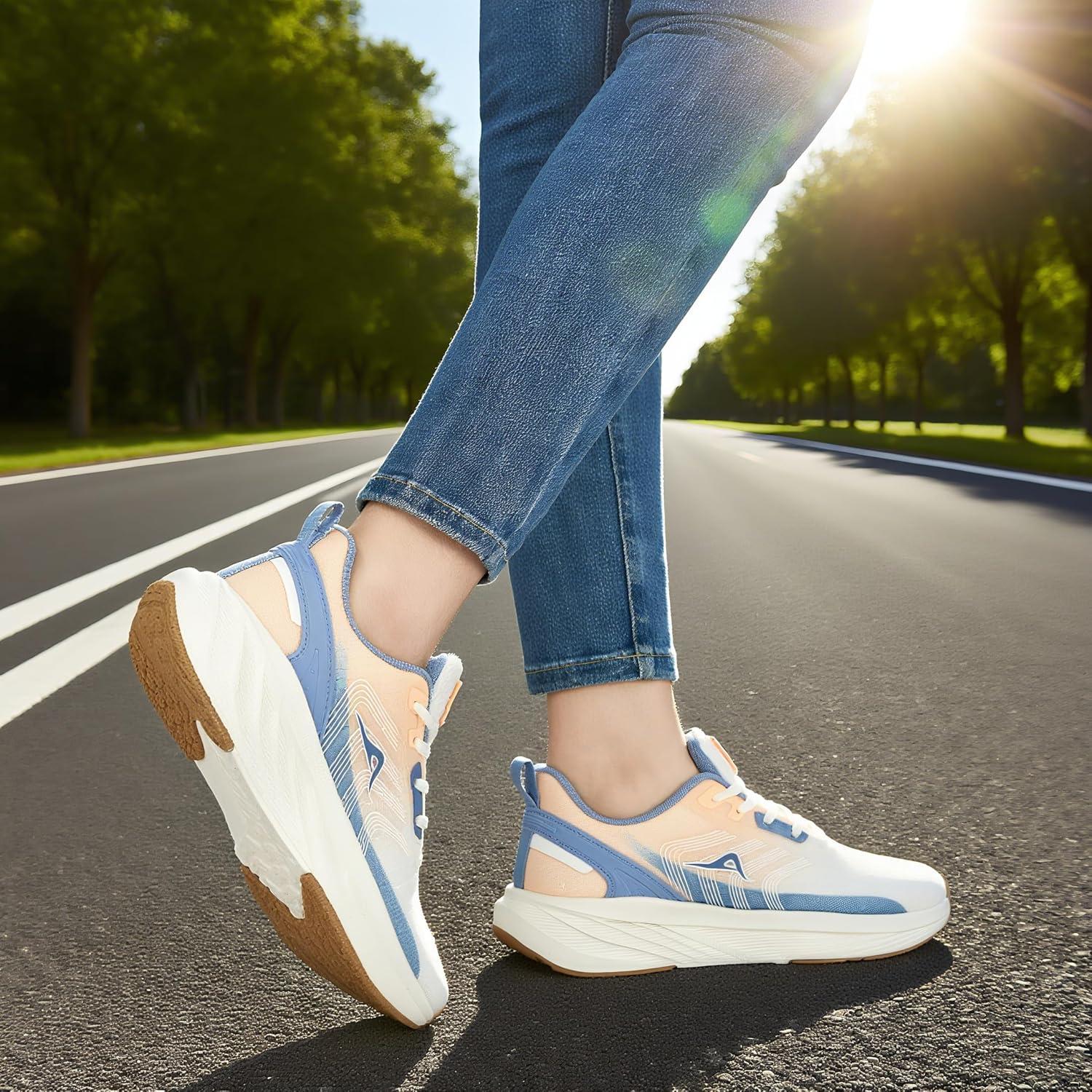 imageAblanczoom Tennis Shoes Womens Sneakers Non Slip Lightweight Slip On Walking Running Shoes for Gym Work AthleticOrangeBlueWhite